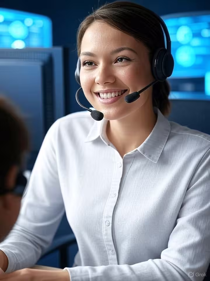 Customer service representative with headset